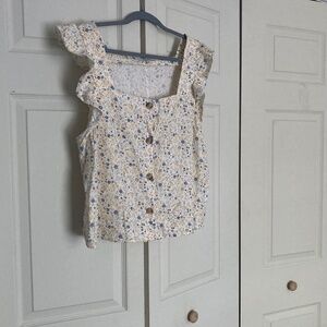 (Madewell) Linen-Blend Ruffle-Strap Button-Up Tank Top in Folkmagic Floral XL